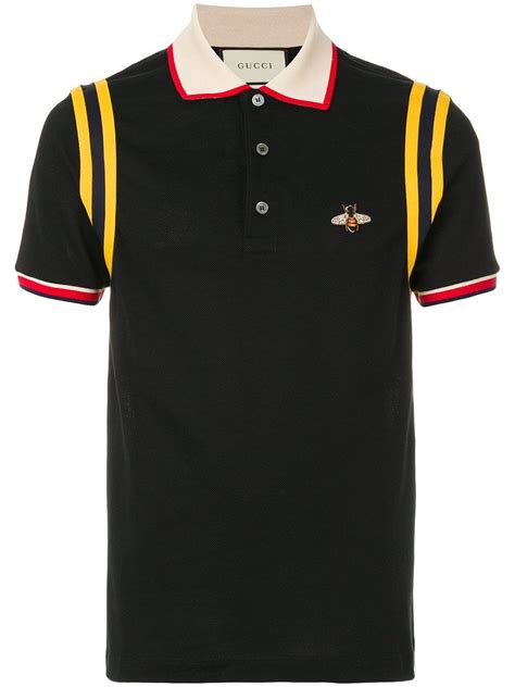 gucci black and yellow bee polo